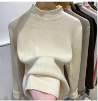 Turtleneck Winter Sweater Women Elegant Thicken Velvet Lined Warm Sueter Knitted Pullover Slim Tops Jersey Knitwear Jumper New