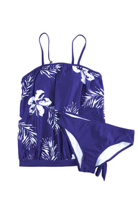 Retro Floral Leopard Pattern Strapless Tankini Set