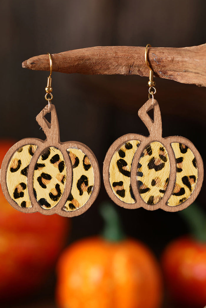 Brown Animal Print Pumpkin Shape Drop Earrings