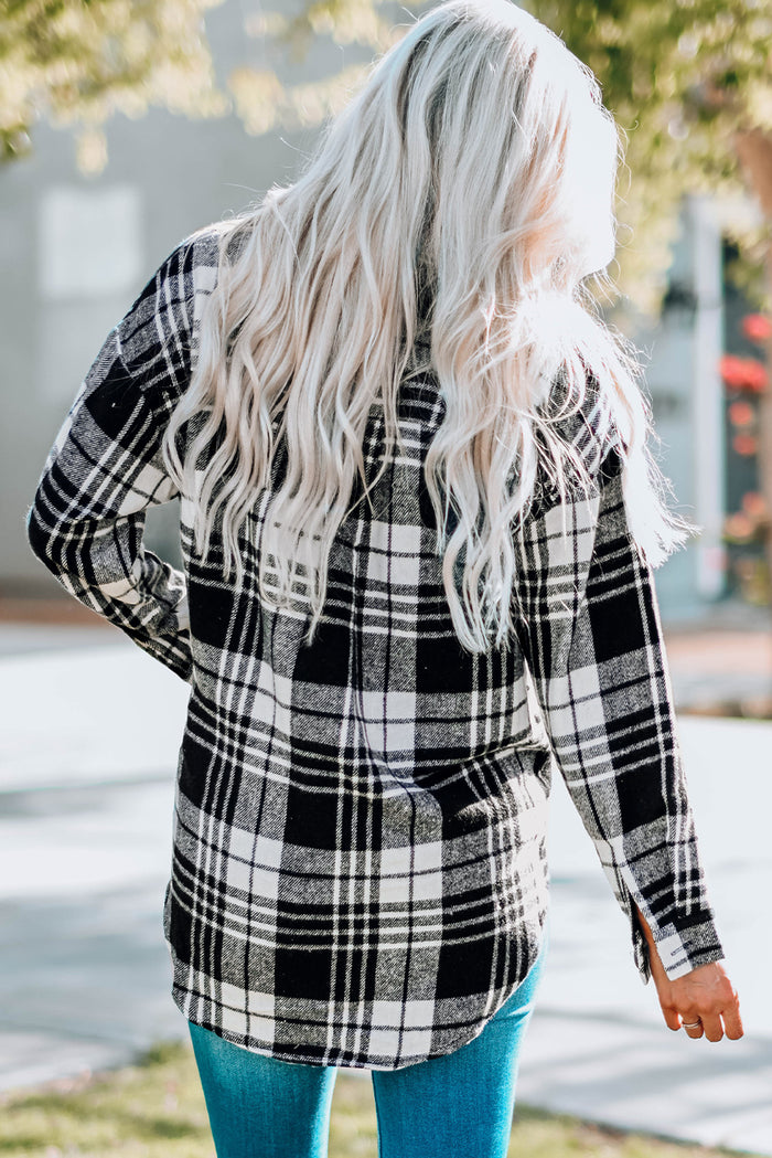 Black Grid Print Boyfriend Shacket