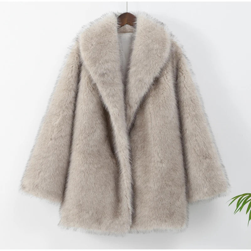 Luxury Fluffy Women Faux Fur Overcoat Fashion Lapel Long Sleeve Pockets Cardigan Jacket Winter Female Chic Thick Streetwear 2024