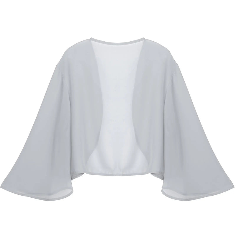 Women Chiffon Cardigan Bolero Shawls 3/4 Sleeve Solid Soft Cape Coat Wedding Bridal Party Dress Wraps Beach Vacation Cover Ups