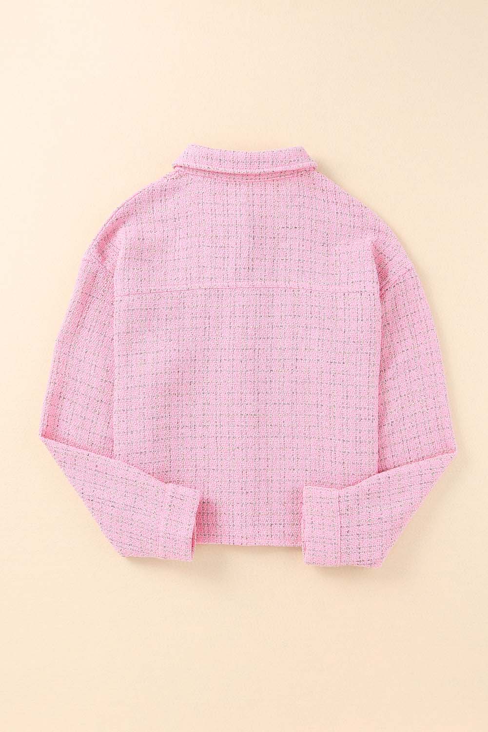 Pink Plaid Tweed Button Up Shacket