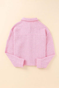 Pink Plaid Tweed Button Up Shacket