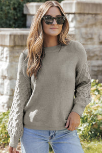 Gray Cable Knit Sleeve Sweater