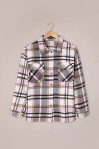 Blue Geometric Plaid Print Pocketed Shacket