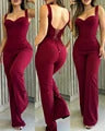 Sexy Summer Women's Red Camisole Jumpsuit Square Neck Backless LaceUp Straight Leg Jumpsuit Elegant Women Commuting Daily Outfit