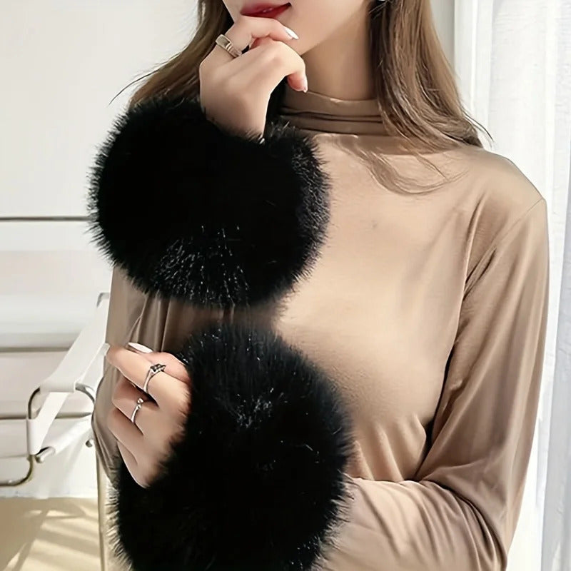 Elegant and soft artificial fur cuffs, elastic wrist warmers for autumn and winter cold protection, decorative wrist cuffs