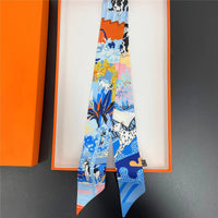 Luxury Design Horse Print Skinny Silk Ribbon Scarf Women5x85cm Hairband Soft Satin Female Foulard Floral Headband Bag Neck Ties