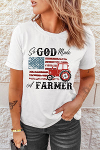 White So GOD Made A FARMER Flag Graphic Tee