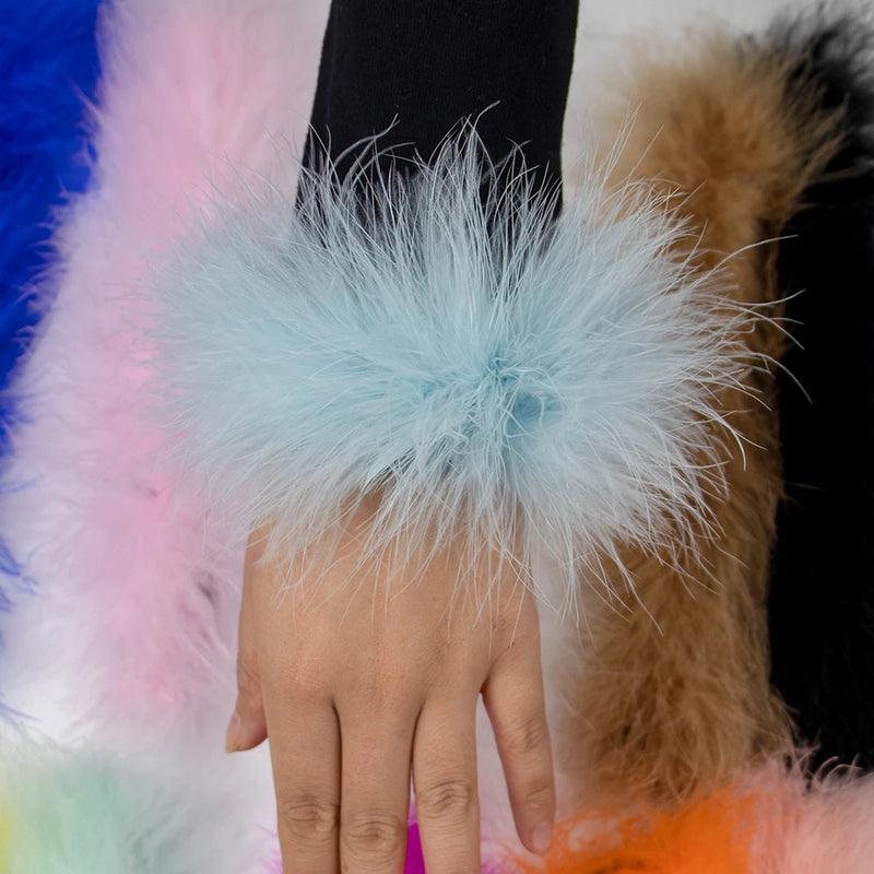 High Quality Real Fur Feather Cuffs Women's Summer Party Oversleeve with Feathers Fashion Ladies Feathers Cuff Snap on Wristband