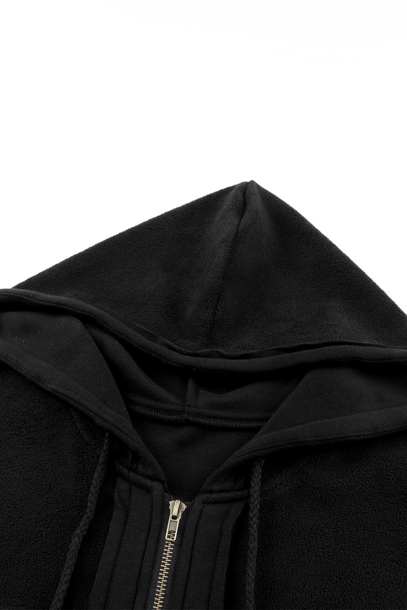 Green Flap Pocket Drawstring Hood Zip Up Jacket