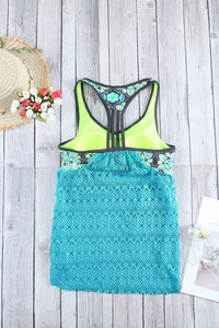 Green Printed Patchwork Vest Tankini Top