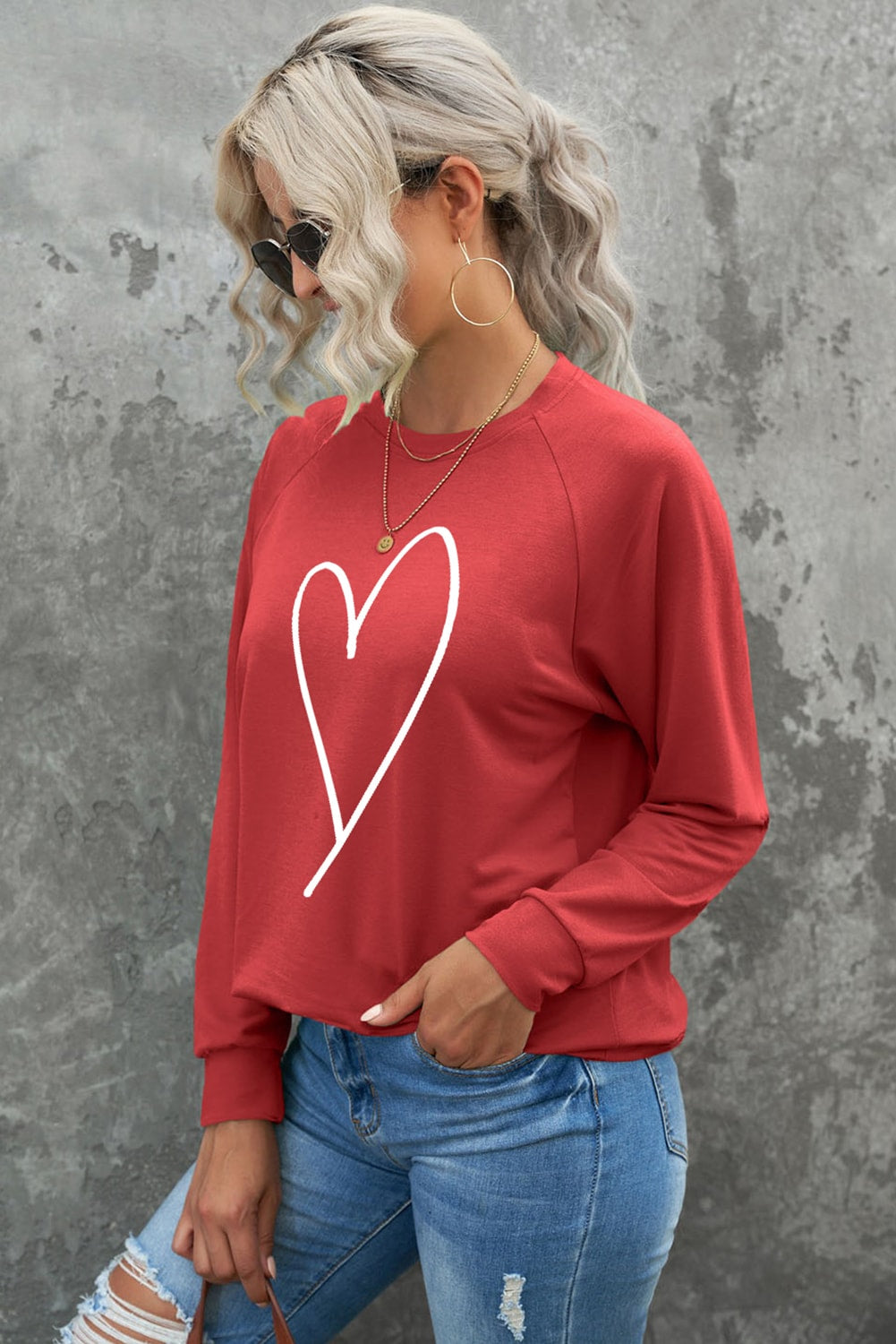 Fiery Red Simple Heart Graphic Valentine's Sweatshirt