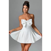 NIDANSSI Strapless Bow Backless Elegant Evening Party Dress Women Ruffle Sexy White Dress Bodycon Mini Summer Dress Vestidos