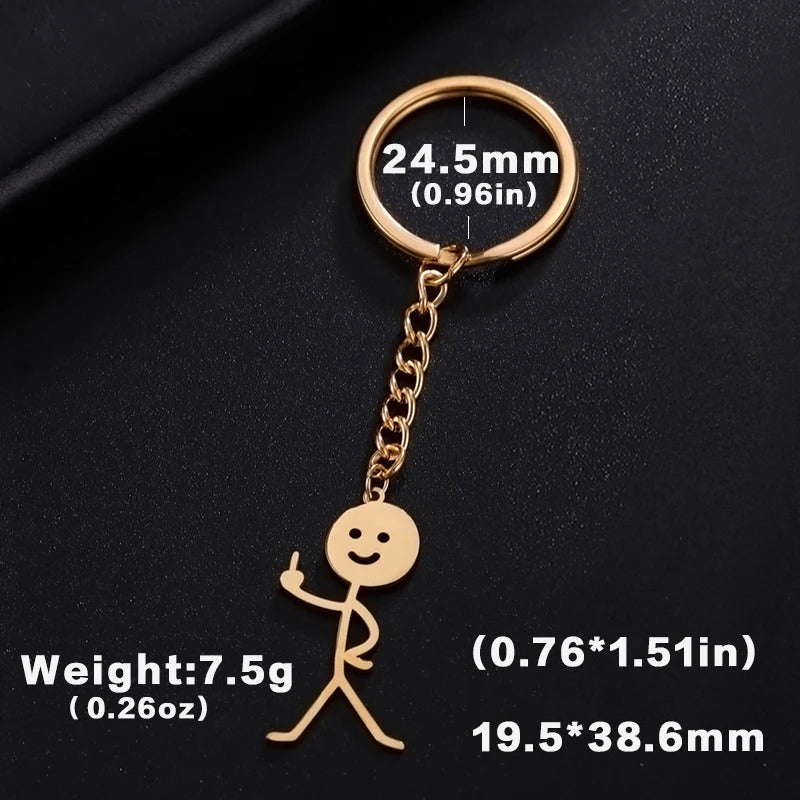 Teamer Funny Middle Finger Stickman Keychain 2024 Cute Trend School Bag Car Key Pendant Couple New Trinket Gift Keyring