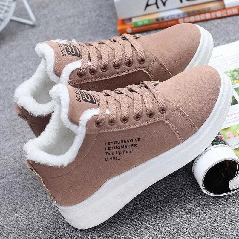 New Women's Pu Leather Snow Boots Female Boots Cotton Shoes Winter Velvet Upper Soled Warm Snow Woman Cotton Casual Boots