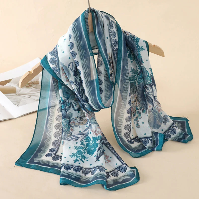 2024 New Print Chiffon Scarf Shawl Women Sunscreen Silk Scarf Turban Long Wrap Beach Travel Outdoor Accessories Trendy Headband