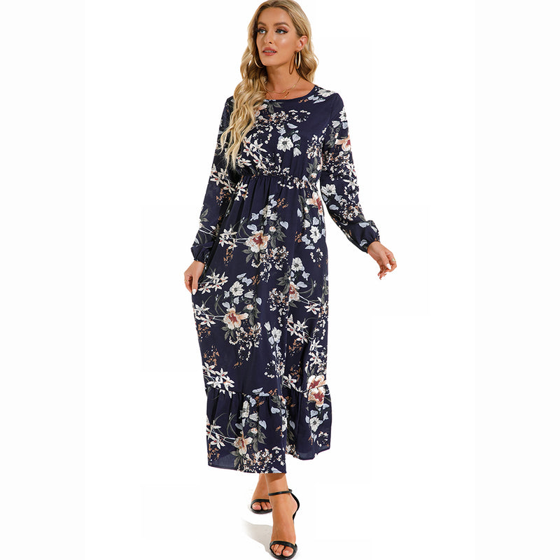 Women Maxi Dresses Sping Autumn Bohemian Casual Full Sleeve High Waist Beach Woman Chiffon Dresses Floral Vestidoes Long Dress