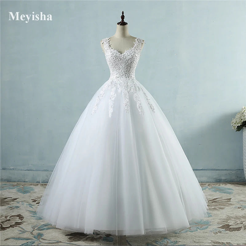 Customized ZJ9076 Ball Gown Spaghetti Straps White Ivory Tulle Pearls Bridal Dress For Wedding Dresses 2025 Marriage