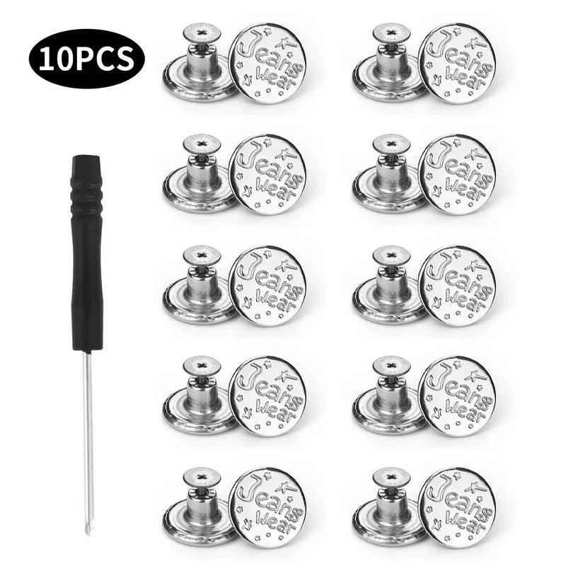 20/10pcs Detachable Jeans Screw Buttons with Screwdriver Clothes Replacement No Sewing Metal Pins Adjustable Waist Kit Tools