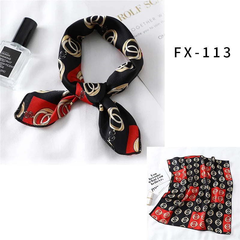 Women Small Satin Silk Scarf Square Print Wrap Foulard Femal Handkerchief Bandana Neck Hair Skinny Tie Scarves Shawls