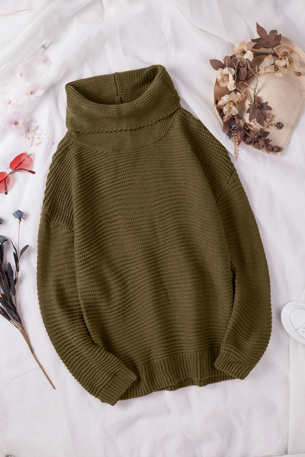 Sage Green Cozy Long Sleeves Turtleneck Sweater