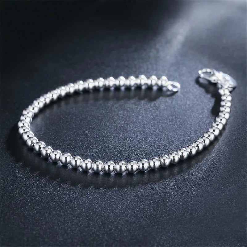 925 Sterling Silver Charm Bracelet for Women, 4mm Beads Chain, Popular Brands Jewelry, Wedding Party, Christmas Gifts