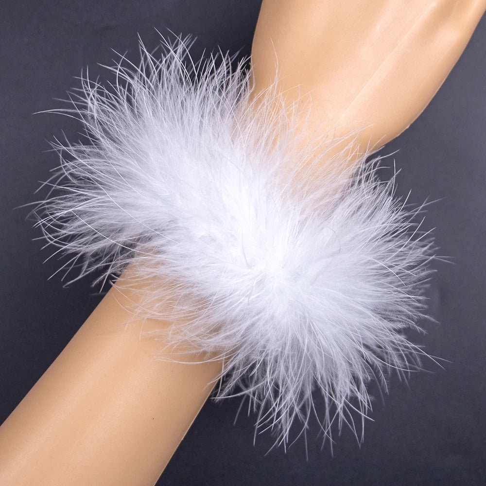 High Quality Real Fur Feather Cuffs Women's Summer Party Oversleeve with Feathers Fashion Ladies Feathers Cuff Snap on Wristband