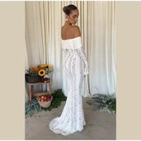 White Floral Lace Off-shoulder Maxi Dress For Women Elegant Strapless Backless Long Sleeve Bodycon Robes 2024 Lady Party Dresses