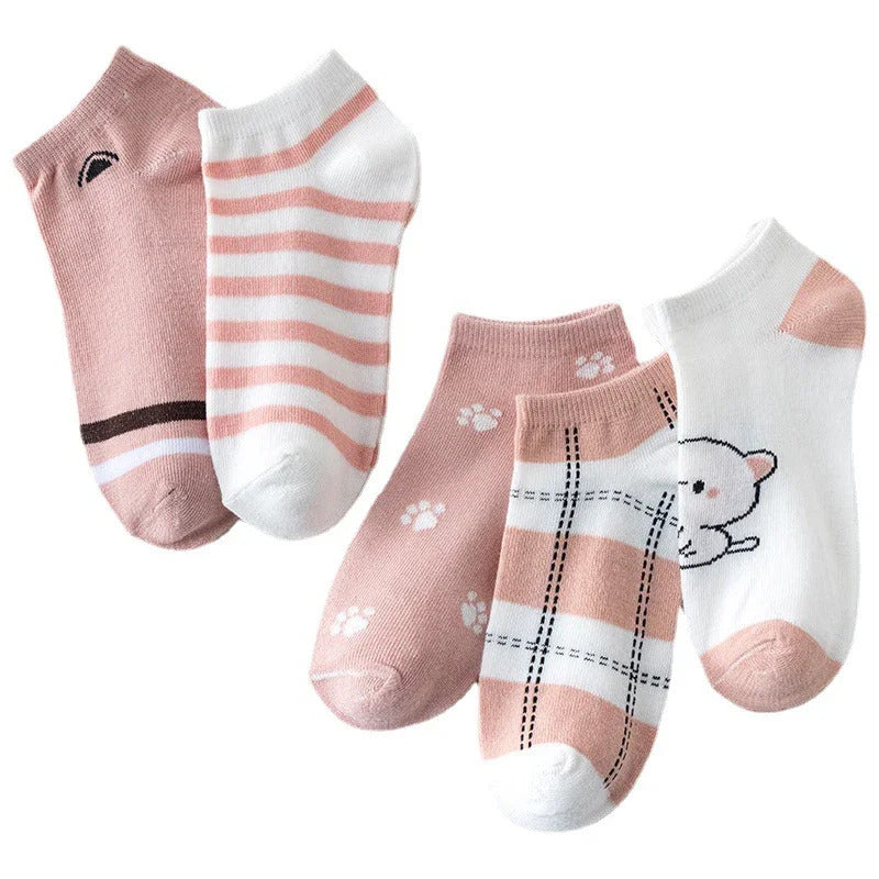 5 Pairs of Cute Cat Fashion Iadies Casual Short Socks