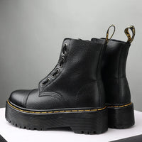 Women Boots Genuine Leather Platform Boots Motorcycle Shoes Front Zipper Optical Soles Fashion Sexy Punk Men Winter Boots 35-46