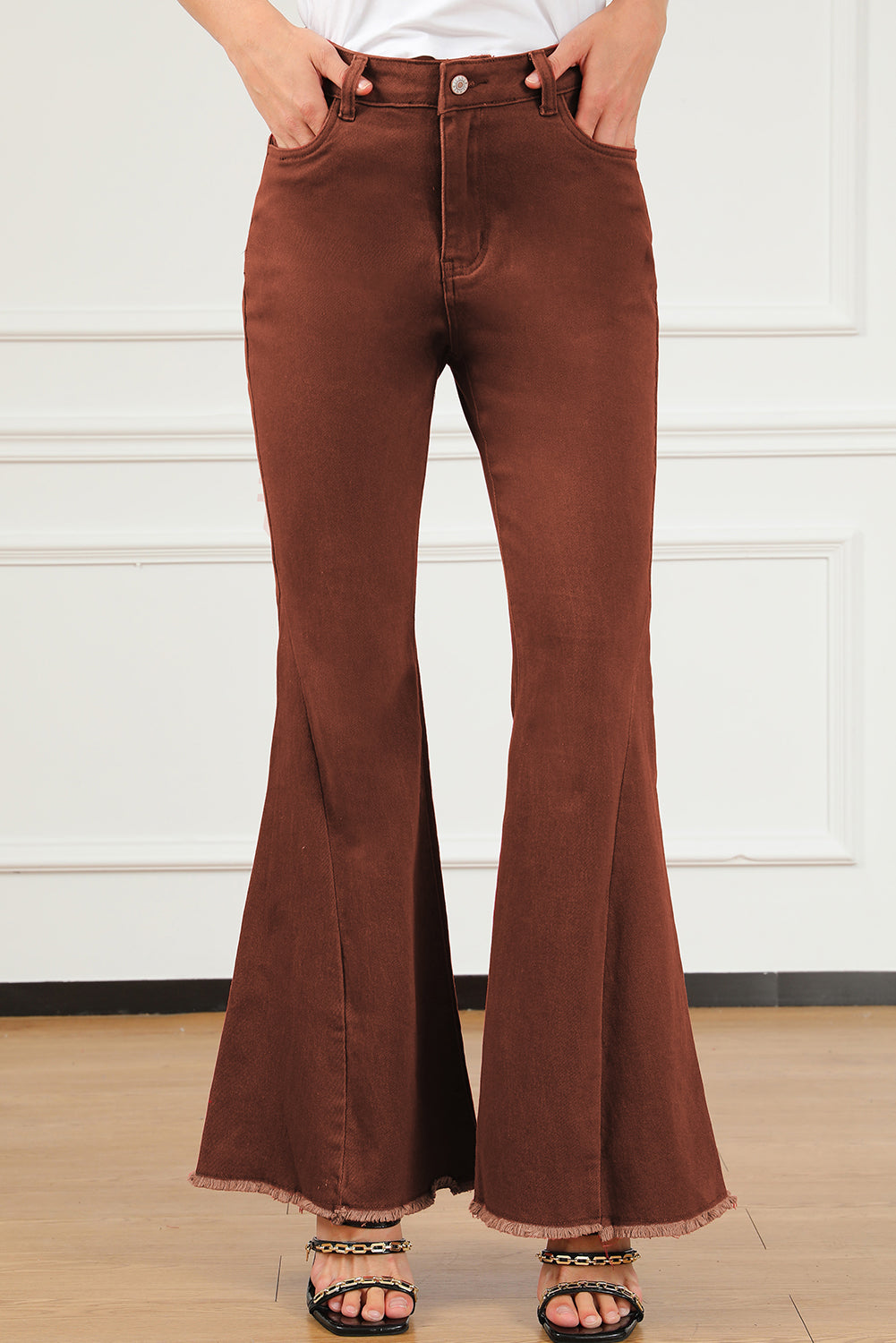 High Waist Raw Hem Flare Jeans