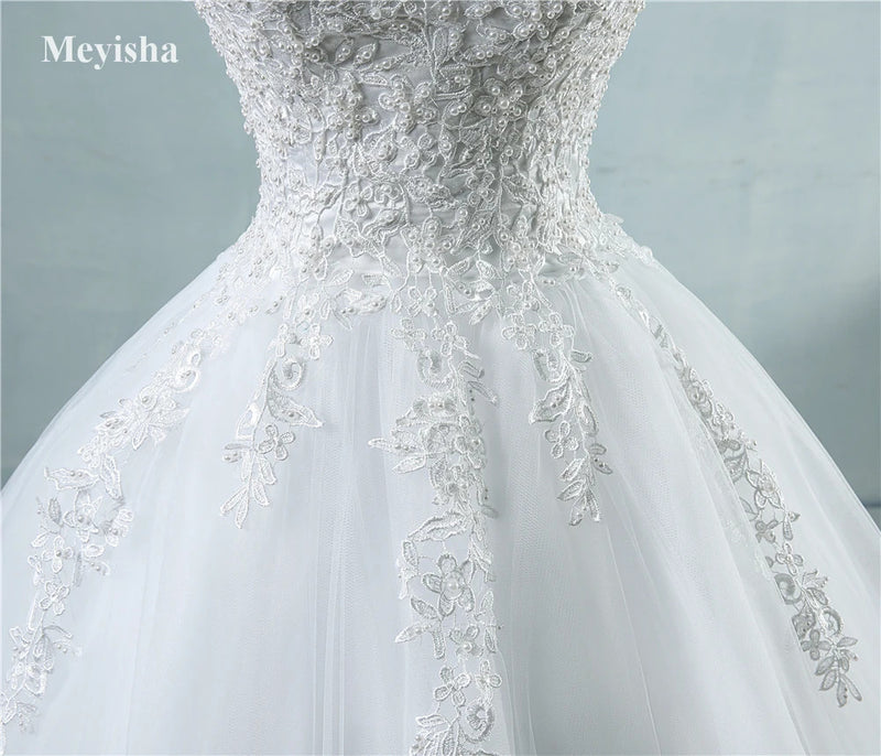 Customized ZJ9076 Ball Gown Spaghetti Straps White Ivory Tulle Pearls Bridal Dress For Wedding Dresses 2025 Marriage