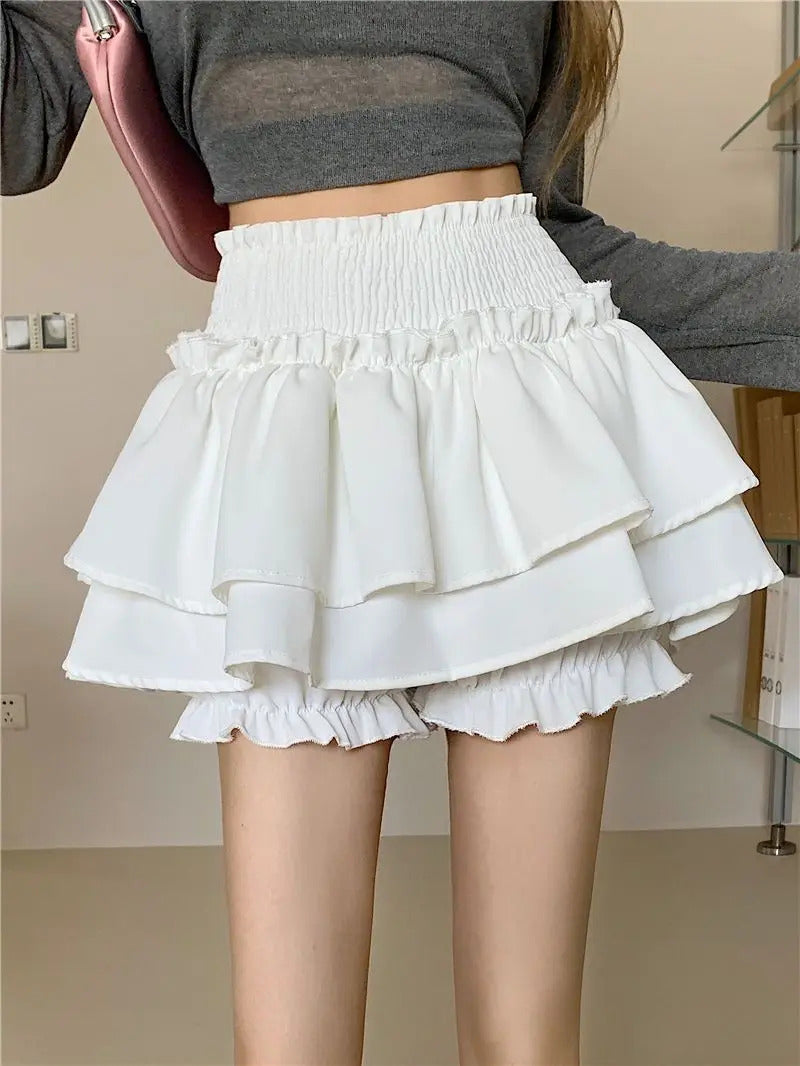 Mini Skirt Cute Sexy Balletcore Elastic High Waist Ball Gown Ruffle Patchwork Lolita Skirt Short Korean Sweet Y2K Women Clothing