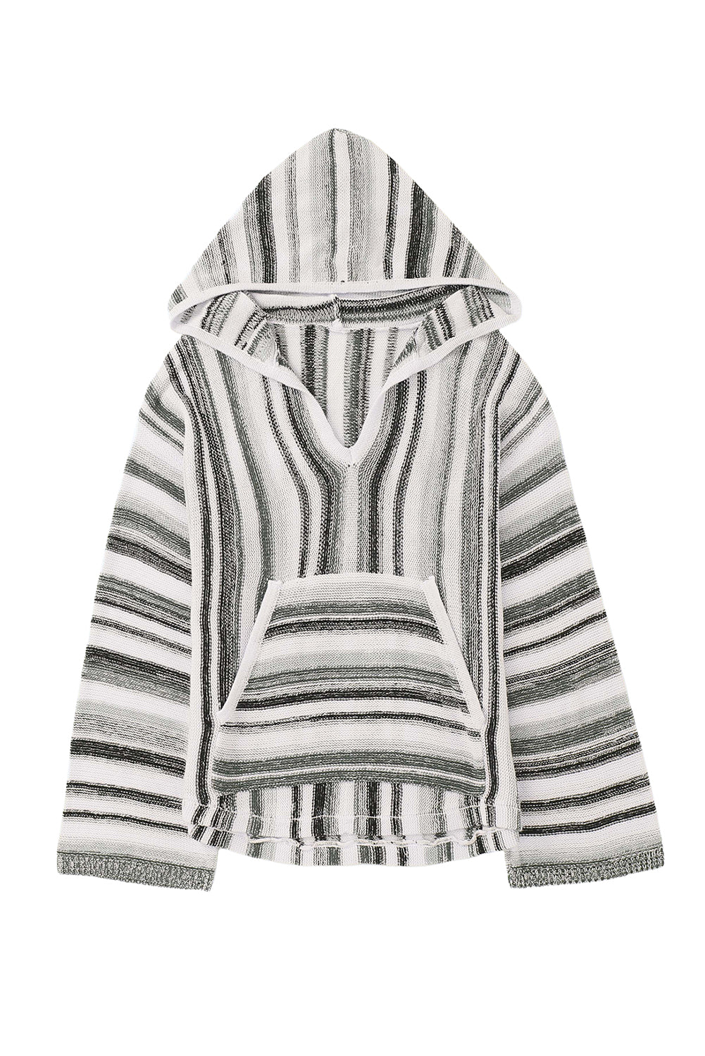 Black Striped Knit Kangaroo Pocket Hooded Sweater