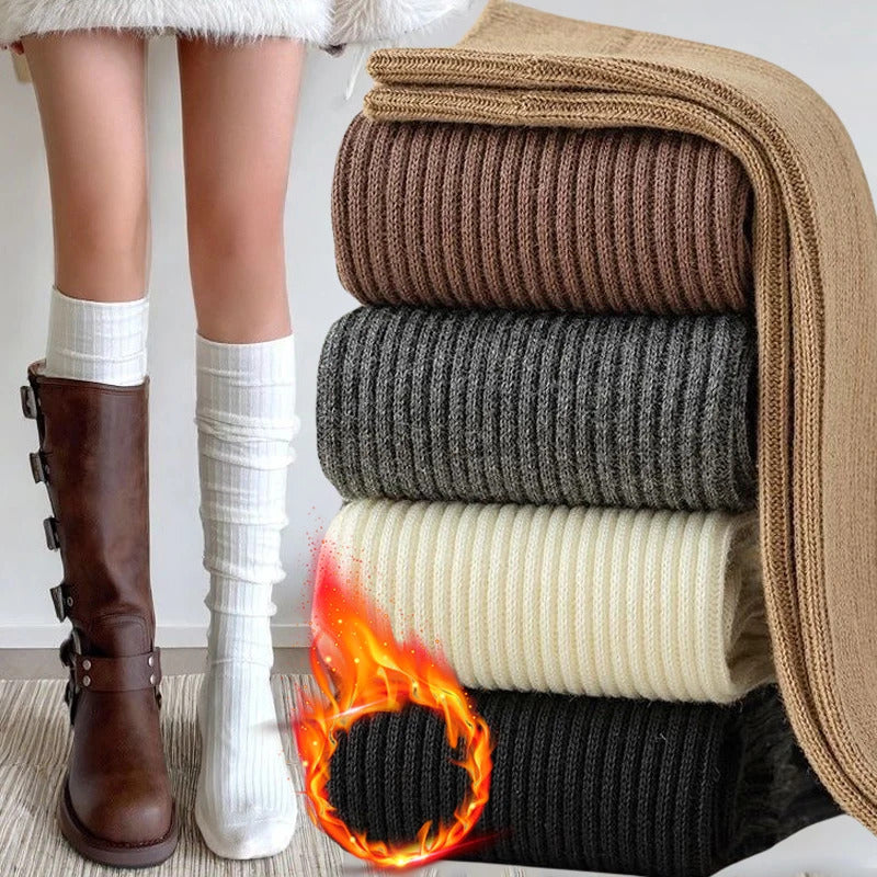 Women Soft Wool Long Socks Autumn Winter Cashmere Solid Knitted Stocking Skinny Casual Knee High Fluffy Warm Thicken Girls Socks