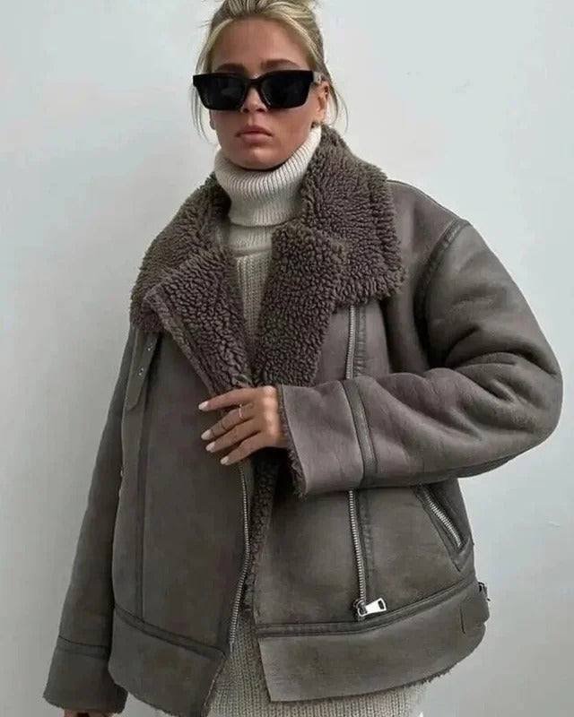 Suninheart Winter Warm Faux Fur Jacket Coat Loose Women Long Sleeve Lapel Thicken Jackets Coat Female Casual Oversize Outwear