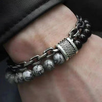 1 Piece Punk Simple Temperament Black Beaded Chain with Natural Stone Beaded Chain Bracelets MEN'S FASHION Items Holiday Travel