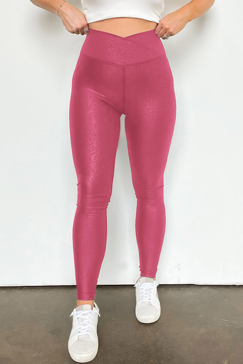 Rose Red Crossed Dip Waist Sleek Leather Leggings