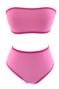 Bonbon Contrast Trim Bandeau High Waist Bikini Swimsuit