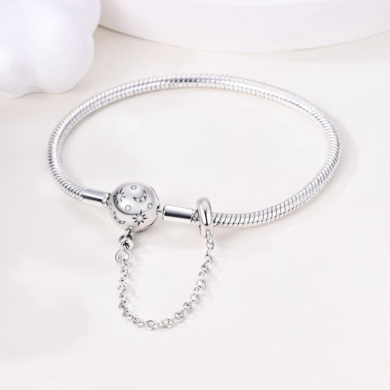 Original Bracelets 925 Silver 17-20CM Heart Safety 3mm Chain Snake Bone Bracelet Fit DIY Charms Bead Birthday Jewelry Gifts