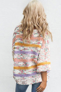 White Colorblock Stripe Lantern Sleeve Sweater