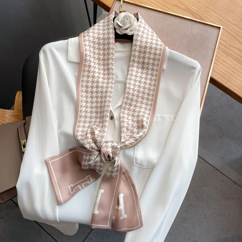 Luxury Design Ribbon Silk Scarf 17*150cm Headband Neckerchief Foulard Female Hair Scarfs Neck Tie Lady Skinny Scarves Soft Satin