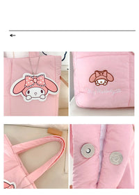 2024 New Sanrio Handbag Cartoon Cute Down Fabric Kuromi Tote Bag Shoulder Pacha Dog Cute Stationery Bag Large Capacity Handbag