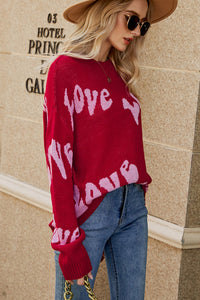 Racing Red Groovy LOVE Slouchy Sweater