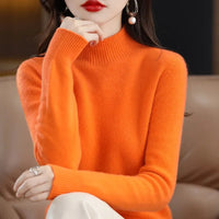 Autumn Winter Women Sweater Korean Fashion Warm Bottoming Shirts Half High Collar Basic Knitwear Solid Long Sleeve Pullovers