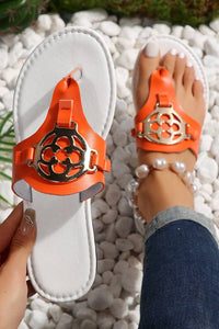 Grapefruit Orange Metal Décor Leather Thong Slippers