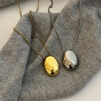 Metal Large Geometric Oval Water Drop Pendant Necklace for Women Girls Stainless Steel Long Style Sweater Chain Jewelry Gifts