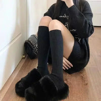 Women Soft Wool Long Socks Autumn Winter Cashmere Solid Knitted Stocking Skinny Casual Knee High Fluffy Warm Thicken Girls Socks